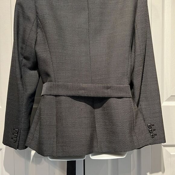 Dana Buchman Navy with White Tiny Polka Dots Wool Belted Blazer Jacket Size 12 - Picture 9 of 15